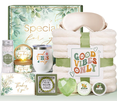Self Care Gift Basket for Women – Relaxing Spa Set with Blanket, Candle & Tumbler
