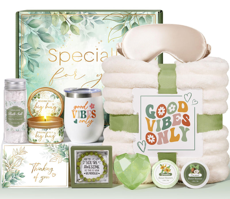 Self Care Gift Basket for Women – Relaxing Spa Set with Blanket, Candle & Tumbler