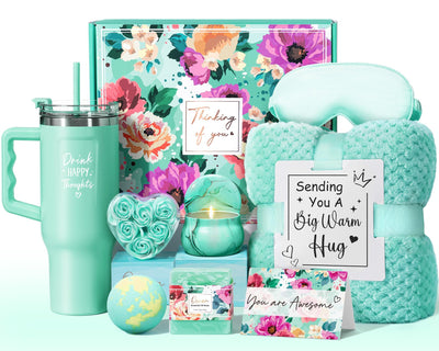 Ocean-Themed Self Care Gift Basket for Women – Luxury Spa Set with Blanket & 40oz Tumbler