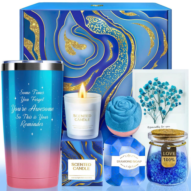 Luxury Blue Self Care Gift Set for Women – Jasmine Spa Gift Box with Tumbler