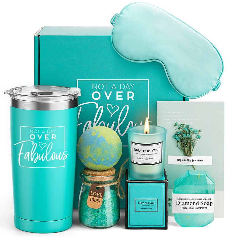 Teal Self Care Gift Set for Women – “Not A Day Over Fabulous” Spa Gift Box